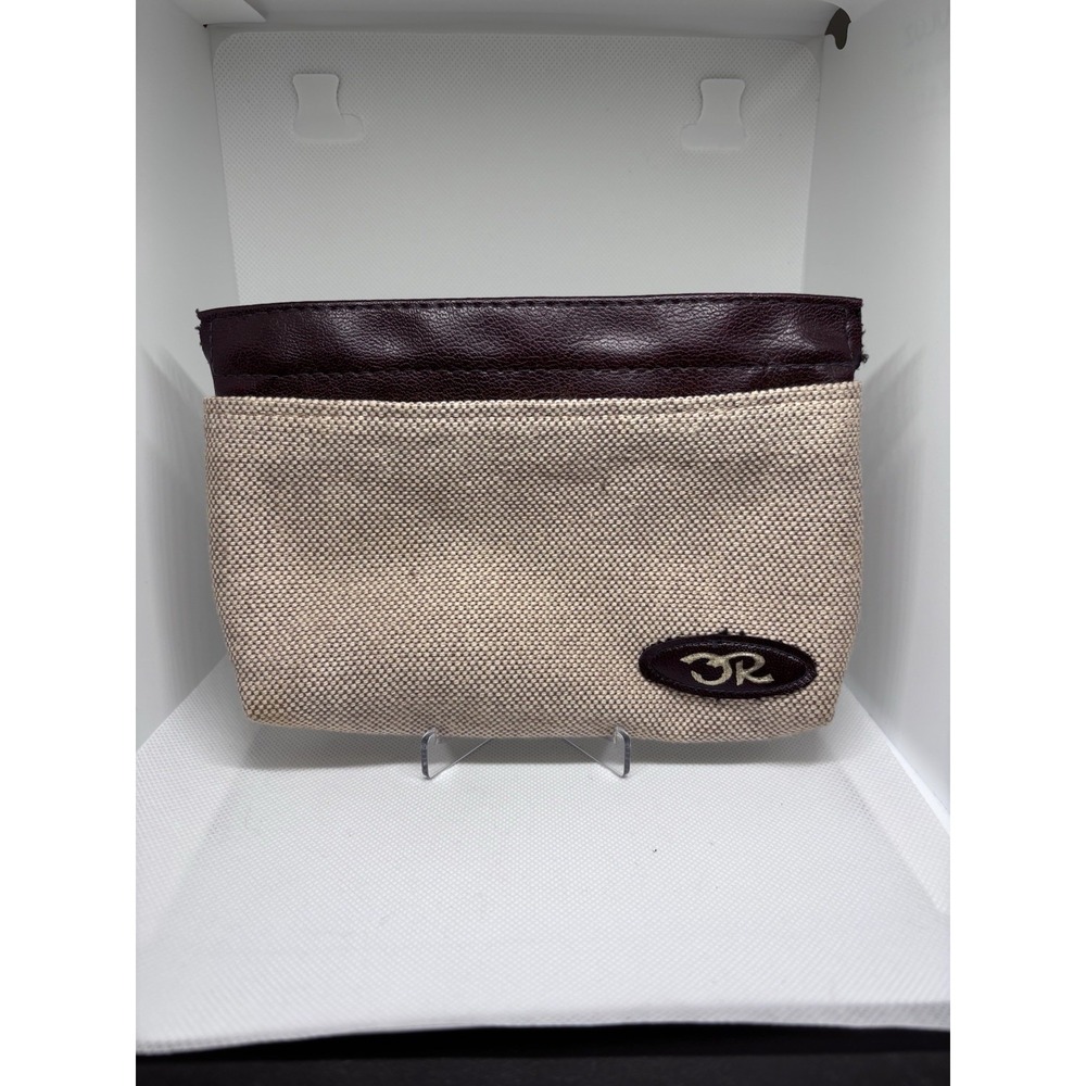 Vintage Oscar de la Renta Cosmetic Bag Pouch – Beige Canvas & Brown Trim